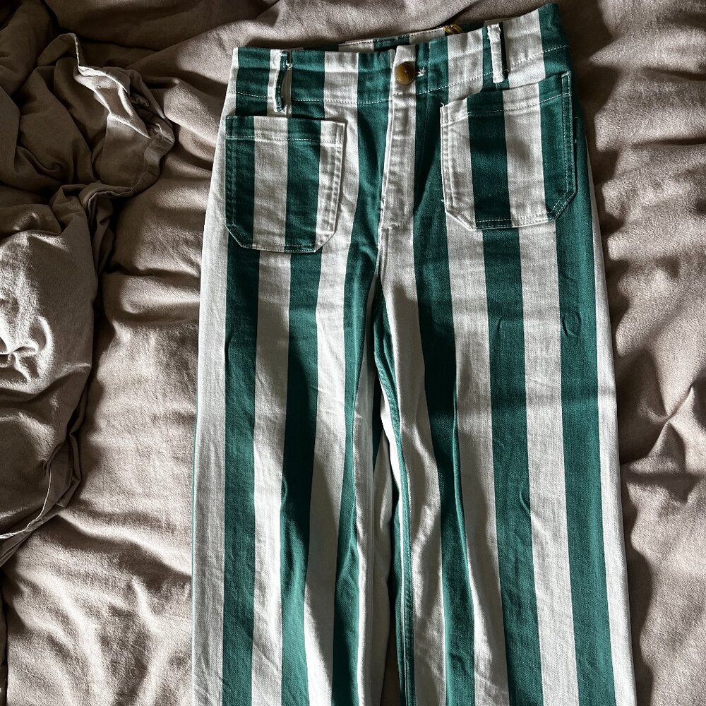 The Colette Cropped High-Rise Wide Leg Jeans by Maeve, Green Motif Size 29
